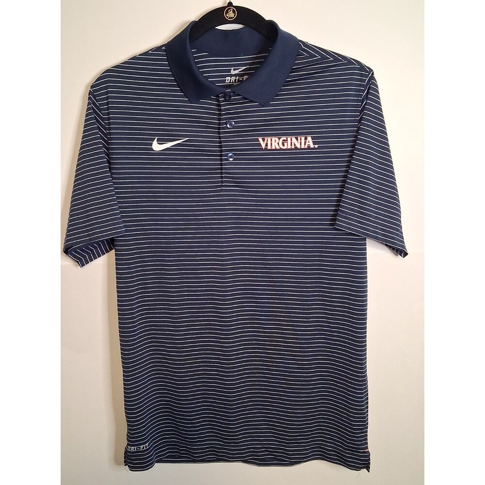 Men's Nike Virginia Cavaliers Polo Shirt Blue Striped Dri-FIT Short Sleeve Small